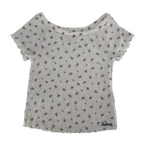 Justice White Floral Scalloped Short Sleeve Shirt Size 14/16 Girl’s